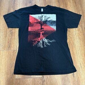 American Apparel Tree Roots Graphic T-Shirt Mens XL Black Made in USA 50/50 Tee
